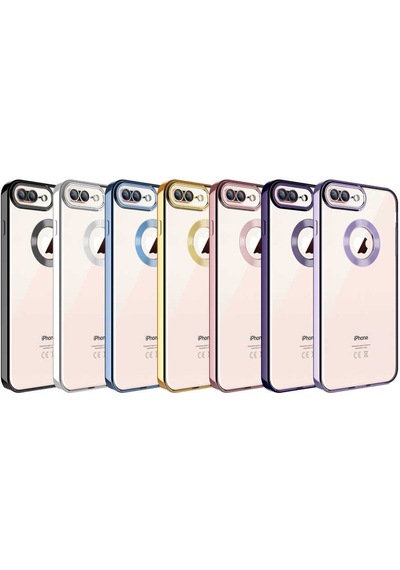 Goocamp Apple iPhone Uyumlu 7 Plus Kılıf Kamera Korumalı Logo Gösteren Omega Kapak - Gümüş Gümüş