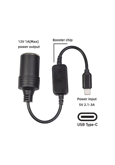 Powermaster Type-c 5volt- 12v 1a Dişi Çakmak Çevirici 30cm Kablolu