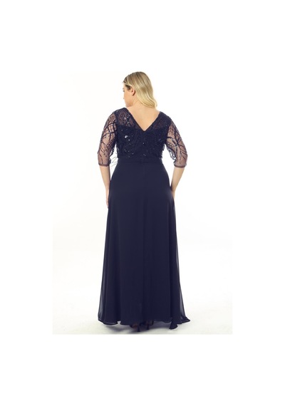 Ladies First Büyük Beden 3855 Lacivert Uzun Abiye Elbise 001