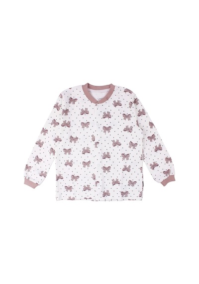 Bebegen Kız Çocuk Ekru Gül Kurusu Fiyonk Baskılı Çıtçıtlı Pijama Çok Renkli