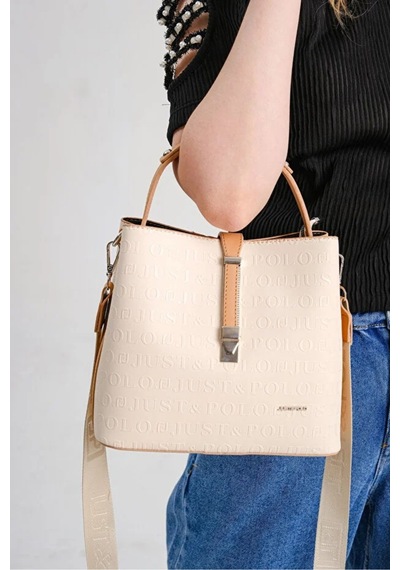 Just Polo Kadın Günlük Kullanıma Uygun Şık El Ve Omuz Çantası Shoulder Bag Krem - Taba