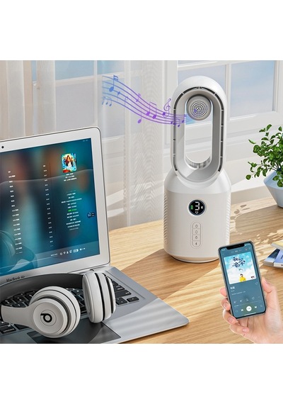 Hepu Hp-f29 Sessiz Pervanesiz 360 Döner Usb Şarjlı Masaüstü Fan Bluetooth Hoparlörlü, Gece Lambalı, 3'ü 1 Arada Akıllı Tasarım