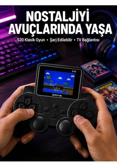 Şarjlı Retro Gamepad Oyun Konsolu 520 Oyunlu Tv Çıkışlı El Konsolu Mh-hs7118-1660