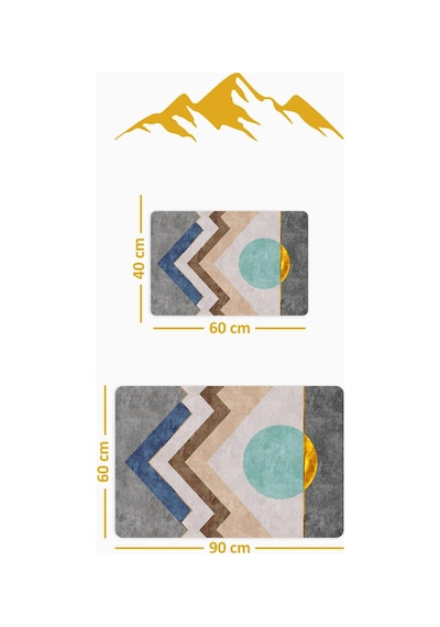 Yıkanabilir Kaymaz Tabanlı Modern Desenli 2'li Banyo Paspas Takımı Bps0031 Renkli