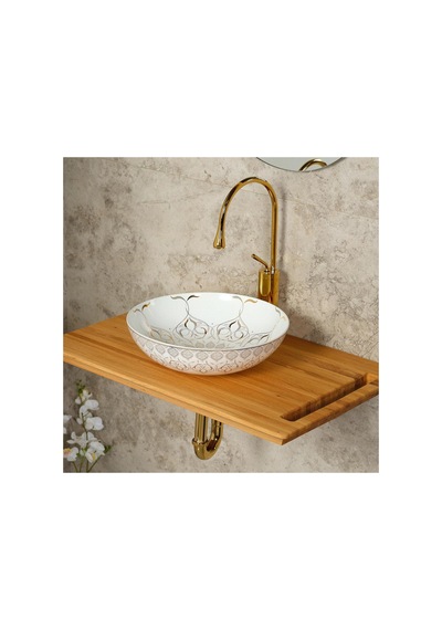 E-7032 Tezgah Üstü Lavabo Altın Beyaz