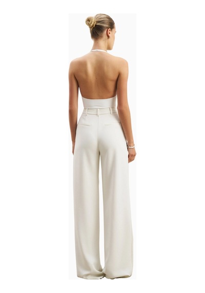 Because Of Alice Effortless Pleated Wide Leg Trousers Yüksek Bel Geniş Paça Kadın Pantolon Beyaz