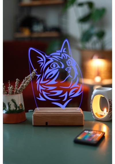 Özel Tasarım Sevimli Kedi 3D Led Lamba