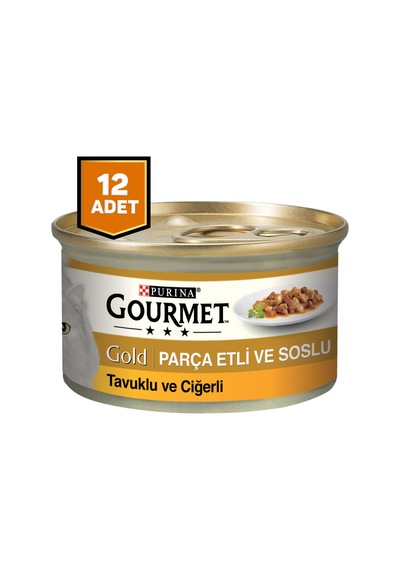Purina Gourmet Gold Parça Etli Soslu Tavuk ve Ciğerli Yetişkin Kedi Konservesi 12 x 85 G