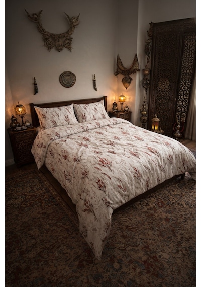 Çift Kişilik Desenli Pamuklu Nevresim Seti 200x220 Cm Yumuşak Dokulu Çeyizlik Nevresim Seti Bordo-lavanta