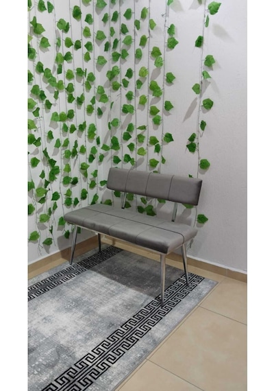 Özcan Metal Krom Metal Ayaklı Bench Sırtlı Mutfak Salon Antre Yatak Odası Puf Bank Oturak Takımı Açıkgri