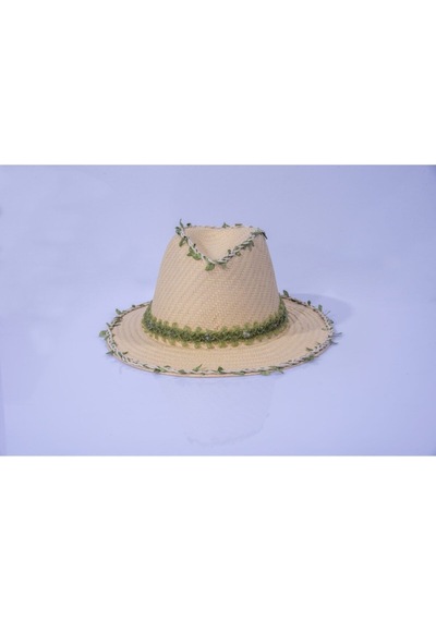 Handmade Şapka Hasır Dekor Krem Hasır