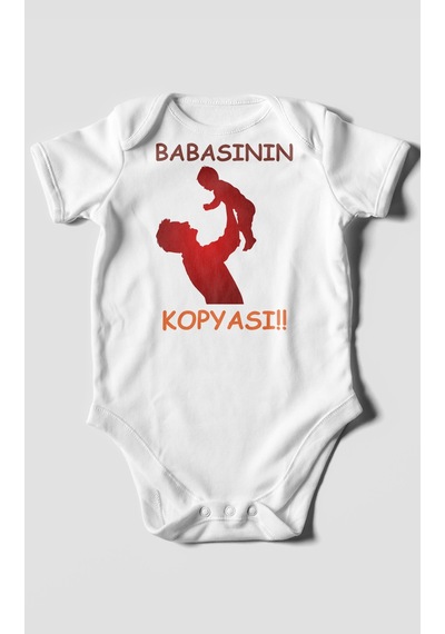 Babasının Kopyası Baskılı Bebek Zıbını Çıtçıtlı Body %100 Pamuk Kısa Kol Beyaz