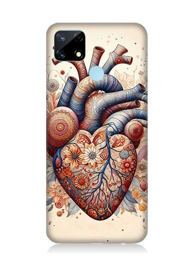 Realme 7i Uyumlu Çiçekli Kalpte Sevgi Desenli Silikon Kılıf Çok Renkli