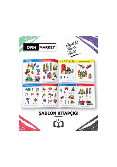 ORH Market 110 Parça 7.5 Cm Büyük Boy Manyetik Blok Seti Güçlü Mıknatıslı Zeka Geliştirici Eğitici Oyuncak