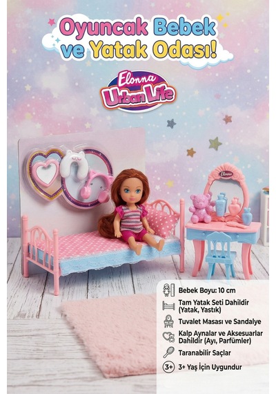 Elonna Urban Life Oyuncak Bebek Ve Yatak Odası Oyun Seti 10cm Bebek Dahil