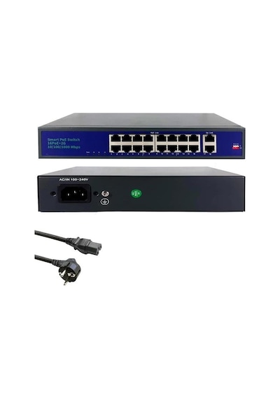 Karer Kr-f1620gbl-a Poe Switch 16 Port + 2 Uplink Gigabit 10/100/1000 Mbps