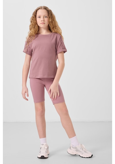 Gül Kurusu Pamuklu O Yaka Oversize Fit Basic Kız Çocuk T-shirt - 75182 Gülkurusu