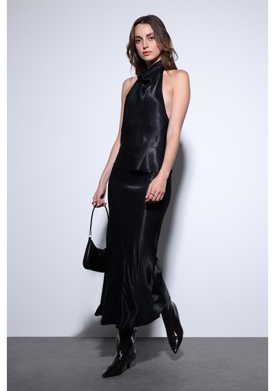 Antioch Saten Halter Kadın Top Siyah