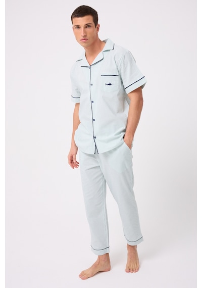 L'espadon Marısılk Seastrıpe Erkek Dokuma Yazlık Kısa Kollu Pantolonlu Pijama & Lounge Takımı Takımı-3200 Nane Yeşili