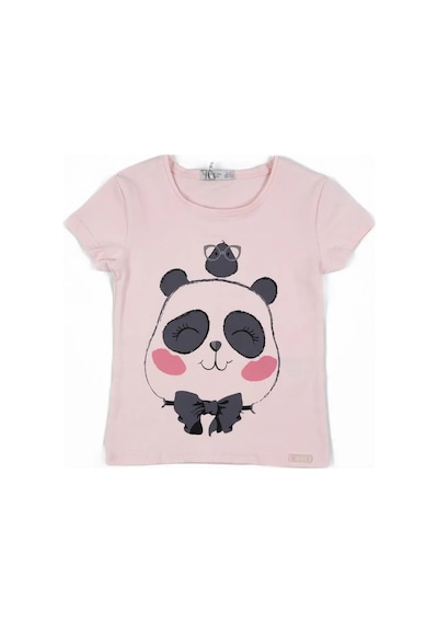 Adisia Kız Çocuk Pembe Panda Ve Kuş Detaylı Yazlık Tişört Pembe