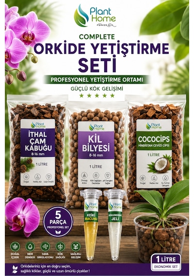 Complete Orkide Yetiştirme Seti 5 Parça 1 L İthal Çam Kabuğu + 1 L Kil Bilyesi + 1 L Coco Chips + Keiki Macunu + Köklendirme Jeli Diğer