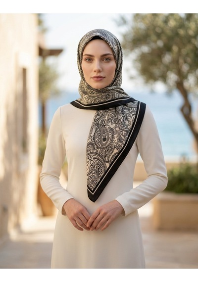 Moda Nuda Paisley Hüma Şal Siyah Beyaz - Zarif Seçim Siyah - Beyaz