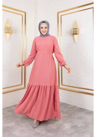 Hira Life Fashion Kadın Tesettür Giyim Belden Kuşaklı Ve Bisiklet Yaka Bürümcük Kumaş Elbise Gül Gül Hira Life Fashion Kadın Tesettür Giyim Belden Kuşaklı Ve Bisiklet Yaka Bürümcük Kumaş Elbise Gül Gül
