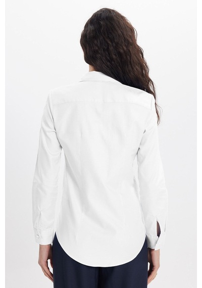 Tudors Kadın Slim Fit Dar Kesim %100 Pamuk Spor Yaka Gizli Pat Uzun Kollu Düz Oxford Leke Tutmaz Beyaz Gömlek-46436