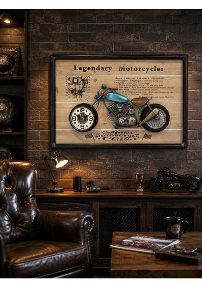 Ev Ofis Hediyesi Dekoratif Motosiklet Duvar Saati 3d Kabartmalı Modern Metal Tablo Saat 60x40 Cm Biblo