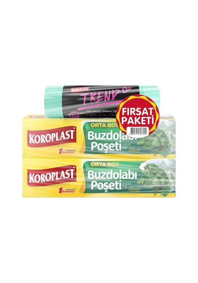 Koroplast Fırsat Paketi Orta Boy Buzdolabı + Trend Büzgülü Çöp Poşeti 3 Lü Set