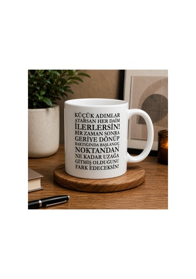 Motivasyon Serisi Küçük Adımlar Büyük Değişimler İlham Veren Sözlü Seramik Kupa 300 Ml Beyaz