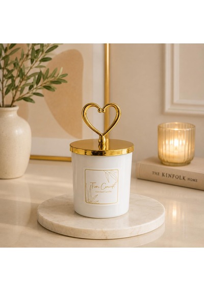 Okyanus Kokulu Oda Kokusu Seti Kalp Kapaklı Kokulu Mum 150g Ve Çubuklu Oda Kokusu 100ml, Gold, Okyanus Esintisi Abundance Prosperity