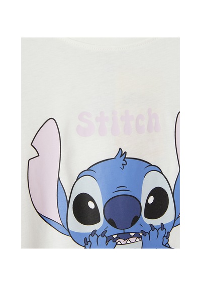 Lcw Young Ekru Beli Lastikli Stitch Baskılı Kadın Şort Pijama Altı