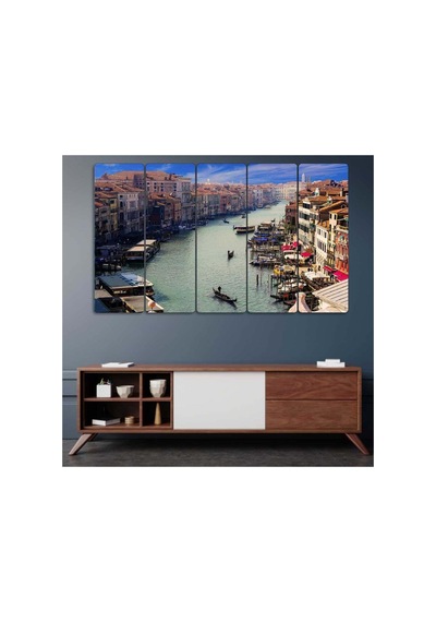 Venedik Büyük Kanal, Kayıklar, İtalya - 5 Parçalı Tablo Görsel - 702504167 Görsel