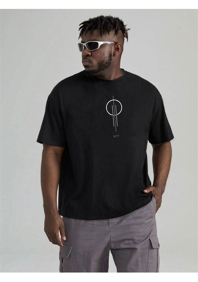 Altamira Erkek Siyah Halka Dikey Baskılı Oversize T-shirt 001
