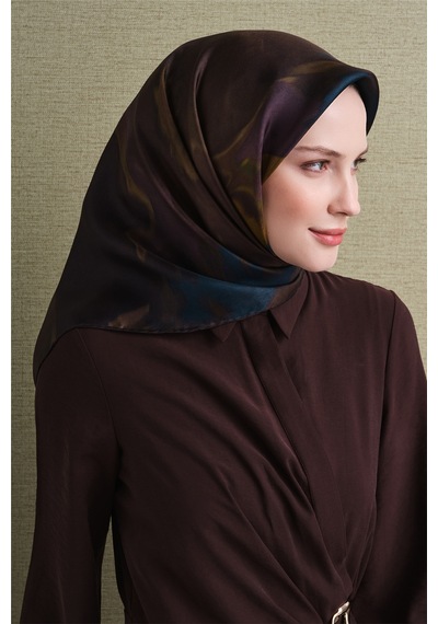 Armine Sura İpek Eşarp 2026-2027 - Sonbahar Kış-asm9606 Kahve-yeşil