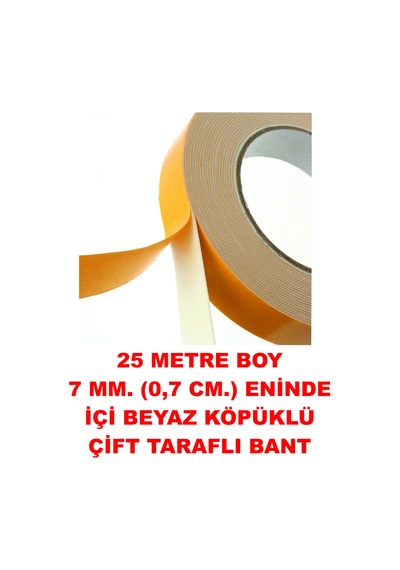 Çift Taraflı İçi Köpüklü Sarı Bant 25 M. Uzunlukta 7 Mm-0,7 Cm Ebatında 1 Adet