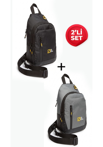 Esvelans Unisex Çapraz Askılı Göğüs Ve Omuz Çantası Body Bag İkili Set Siyah & Gri