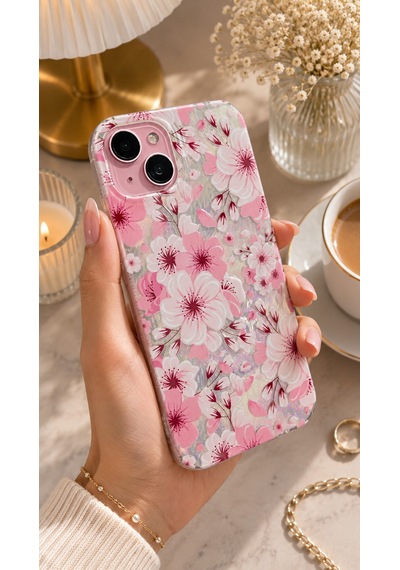 Apple iPhone 15 Plus / 14 Plus Uyumlu - Aurora Parlak Tüy Desenli Gümüş Koruyucu Silikon Telefon Kılıfı Beyaz