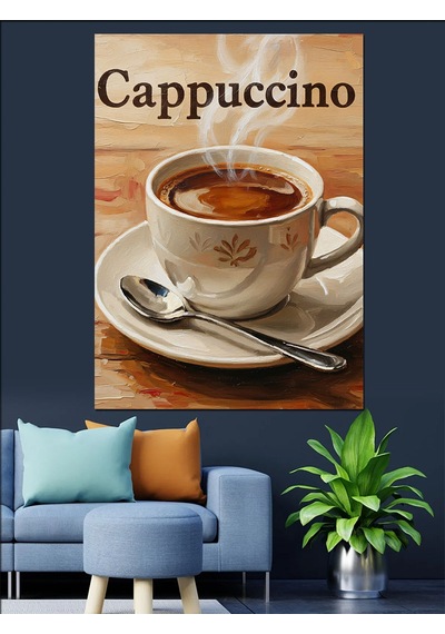 Ahşap Tablo Cappuccino Yazılı Kahve Fincanı
