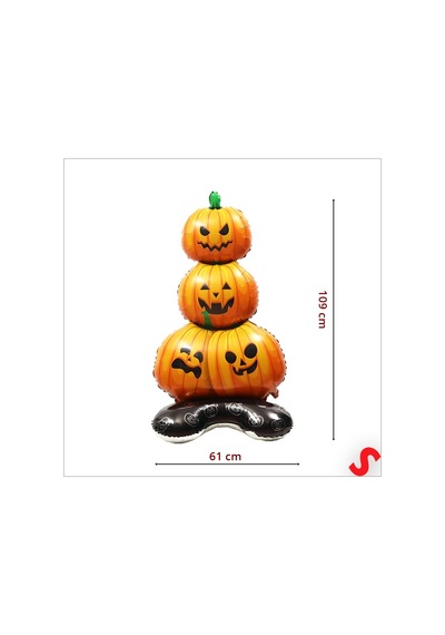 Halloween Ayaklı Ve 3 Katlı Balkabağı Folyo Balon, 109cm X 61cm 0-99