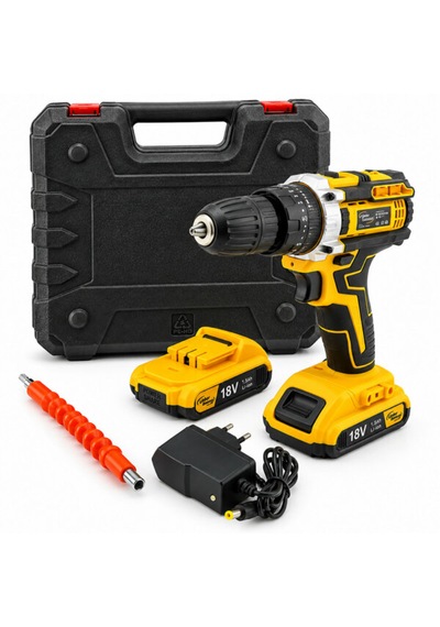18v Çift Akülü Darbeli Şarjlı Matkap Vidalama Seti 1850 Rpm Aksesuar Setli Plastik Çantalı Matkap