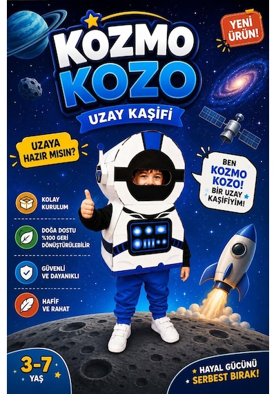 Kardinno Kozmo Kozo Eğitici Oyuncak Karton Giyilebilir Çocuk Kostümü Etkinlik Parti Kostümü Çok Renkli