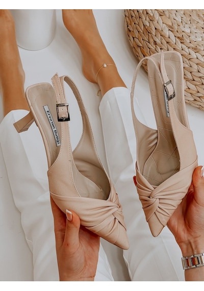Ervanın Butiği Bej Saten Bow Fiyonk Detay Kadın Stiletto-3668