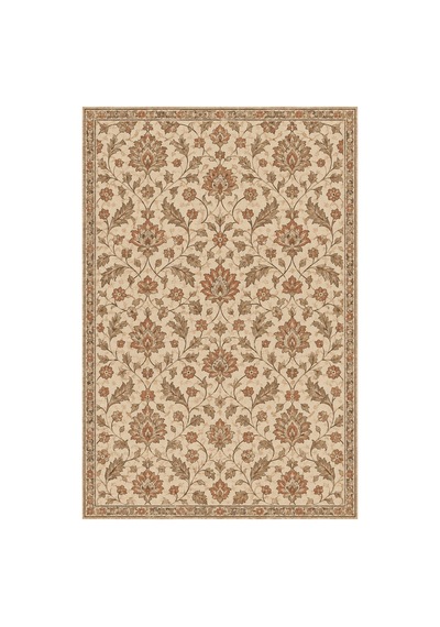 Kartela Halı Madalyonsuz Vintage İran Desenli Halı Bej Kaymaz Taban Makinede Yıkanabilir 200x300 Cm