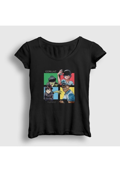 Presmono Kadın Humanz Gorillaz T-shirt Siyah