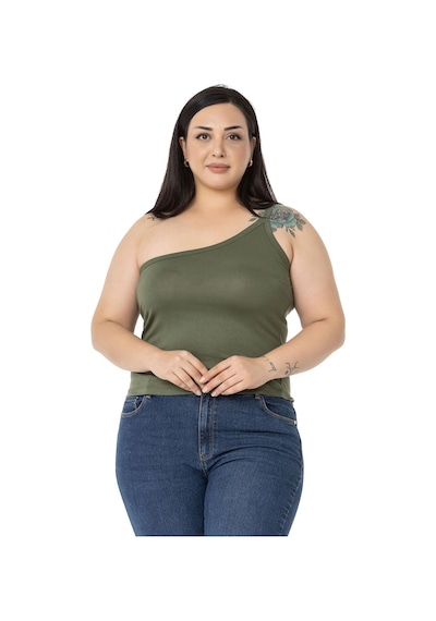 Disentis Büyük Beden Tek Omuz Dekolteli Viskon Haki Body-haki Haki