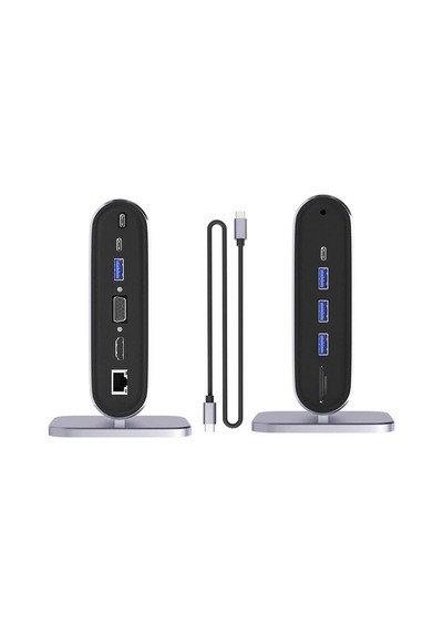 Type-C to Hdmi 4K@30Hz, VGA 4xUSB3.0, RJ45 Ethernet, Kart Okuyucu, PD 100W, 3.5mm Ses Çevirici Kablo