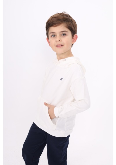 Toontoy Kız Çocuk Relax Fit Kapüşonlu Cepli Baskılı Sweatshirt - 2 İplik Ekru