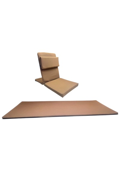 Backjack Meditasyon Sandalyesi Destekli Yer Minderi + 60x180 Kumaş Mat - Backjack 3xl Mat+backjack İkili Set Açık Kahverengi